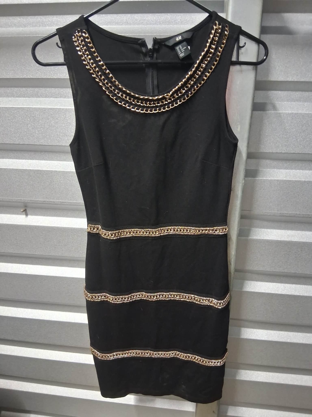 H&M Black Sleeveless Chain-Trim Sheath Dress